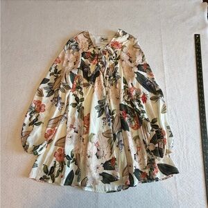 Show Me Your Mumu Floral Boho Dress Tie Neck Peasant Top Size Small